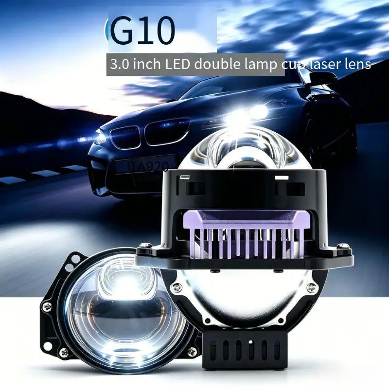 27000Lm 3 Inch Bi LED Laser Projector Lens 12V 60W 6000K Hi Lo Beam Double Reflector Car Retrofit Headlight