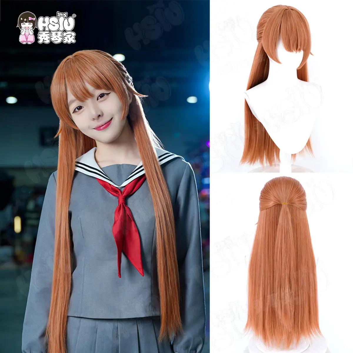 

COLORFUL STAGE Hanasato Minori Cosplay Wig Fiber synthetic wig 70cm Brownish Orange Heat Resistant Synthetic Hair Wig + Wig Cap