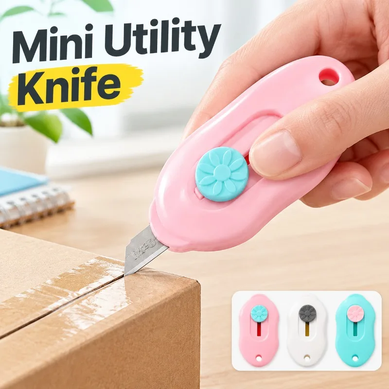 Mini Portable Utility Knife Box Cutter, Envelope Letter Opener Safety Cutting Tool for Students Office Home Craft Packaging
