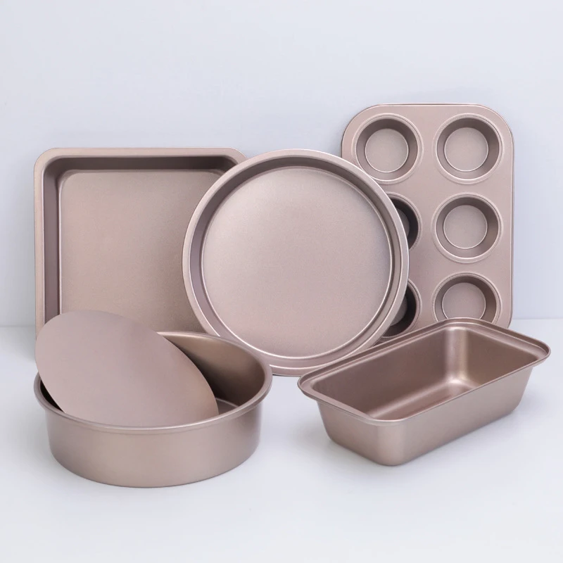 

5PCS A Set Bakeware Rose Gold Black Carbon Steel Baking Pizza Pan Cake Tray Kitchen Pastry Tools