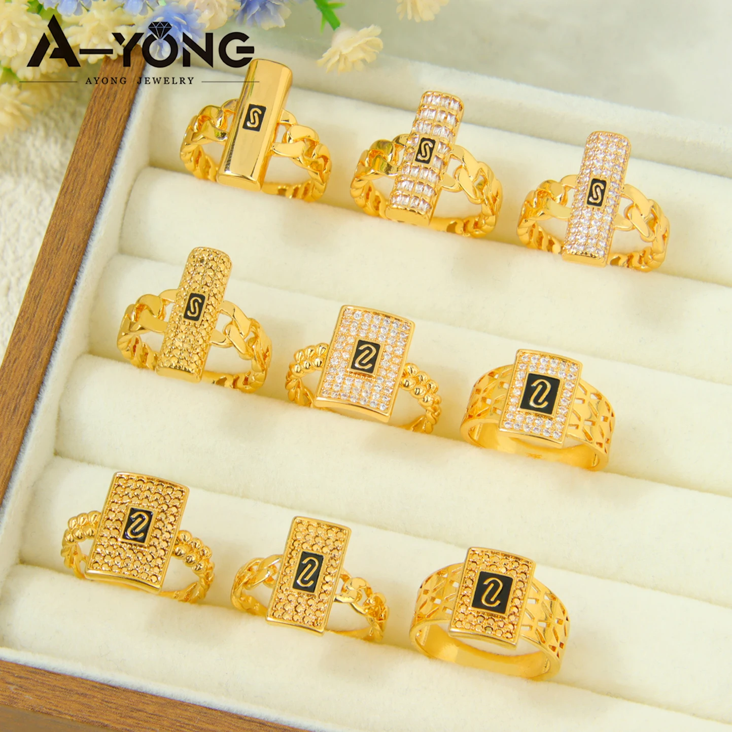 Luxuriöse Zirkonia-Monaco-Ringe, 21k vergoldet, italienischer, unregelmäßiger, cooler Hip-Hop-Ring, Dubai, für Damen, Event, Party, hypoallergener Schmuck – Detail 6