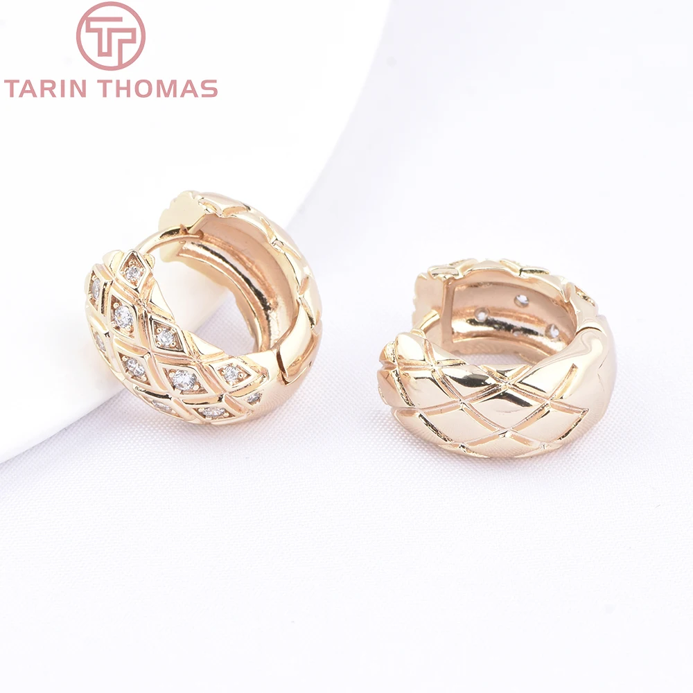 (9974) 2 قطعة 24K الذهب اللون النحاس مع الزركون الماس شبكة أقراط المشبك عالية الجودة DIY بها بنفسك صنع المجوهرات النتائج اكسسوارات #3