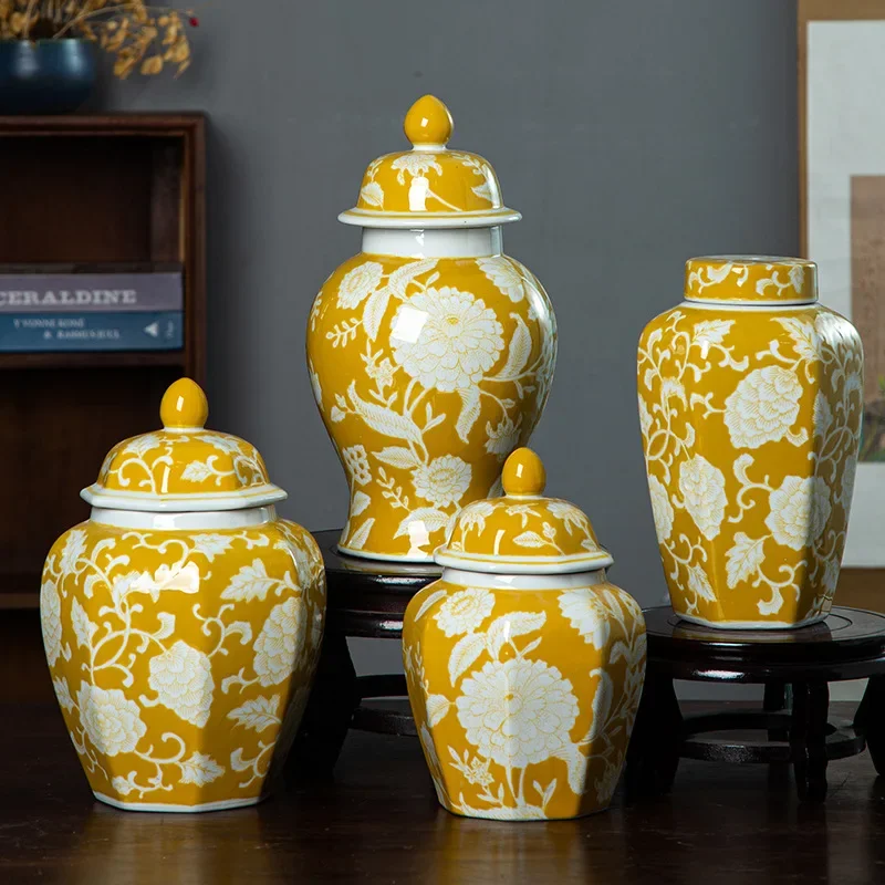 Retro Octagonal Jar Glazed Ceramic Vase Home Decor Decoration Creative Home Decor Accessories Vase Coffee Candy Storage Jar