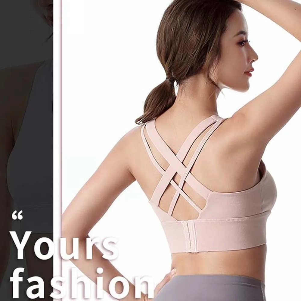 

Solid Color Skin Pink Sports Bra Breathable Anti-shake Design Fitness Back-breasted Vest Comfortable Adjustable Yoga Underwear
