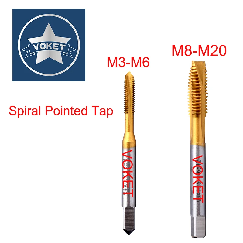 VOKET HSS Spiral Fluted Tap Spiral Pointed Tap Hand Tap M2 M2.5 M3 M3.5 M4 M5 M6 M8 M10 M12 M14 M16 M18 M20 Screw Thread Taps