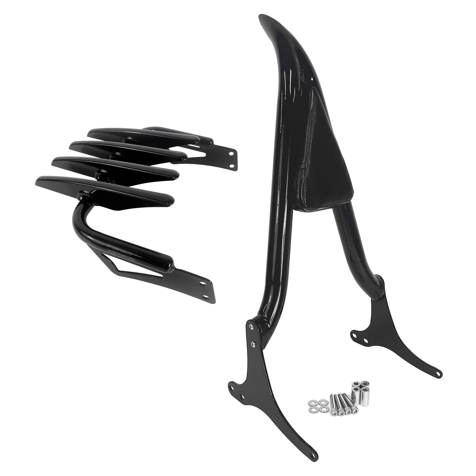 

Аксессуары для мотоциклов Harley Road King Street Road Glide Electra CVO 98-08: спинка для пассажира, багажник на спинку (Sissy Bar) с креплением для багажа.