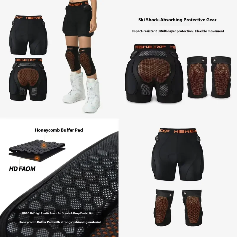 3D Form MTB Ski Sports Protective Gear Set Thickened Pad and Knee Pads Anti-Fall Pants for Snowboarding