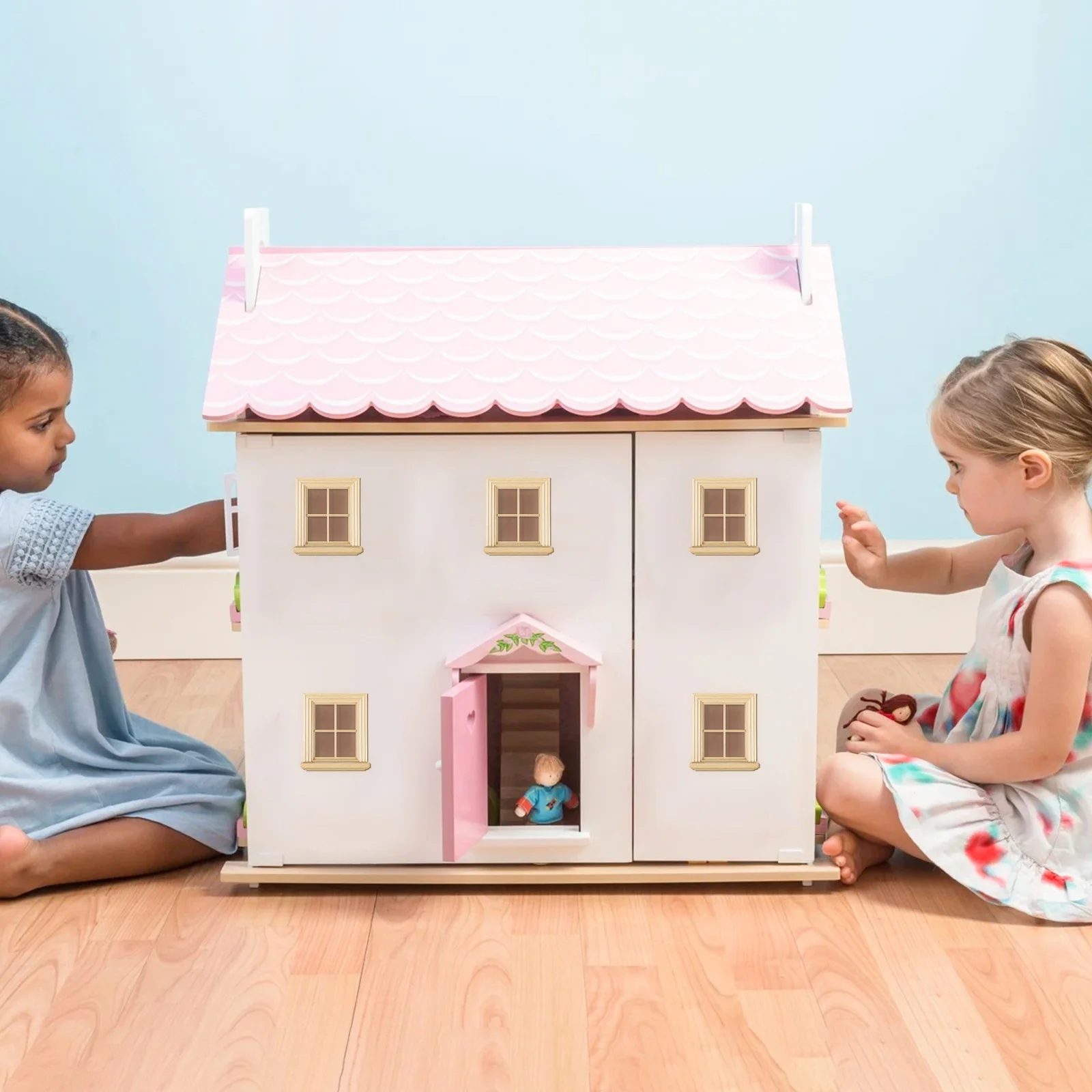 2 szt. Miniaturowe ramki okienne z czterema przegródkami, materiały edukacyjne, rustykalny styl, małe meble dekoracyjne dla dzieci, małe domki.