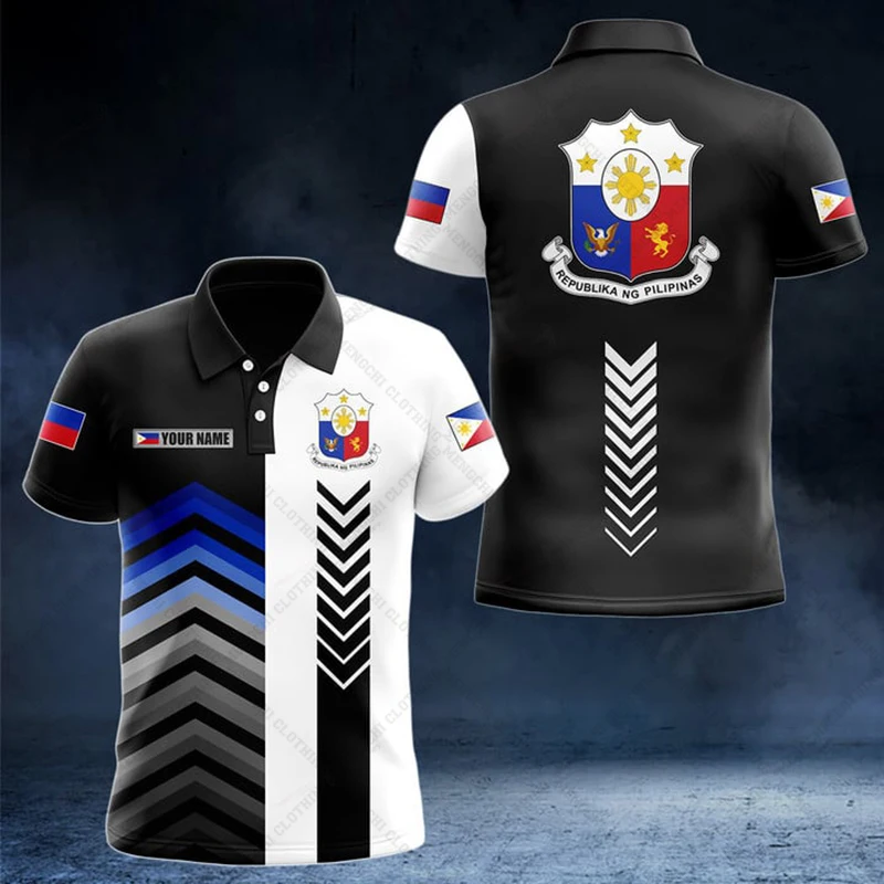 Philippines Flag & Coat of Arms Customized Polo Shirts Summer Casual Streetwear Men\'s Fashion Loose Jersey Plus Size Sportswear