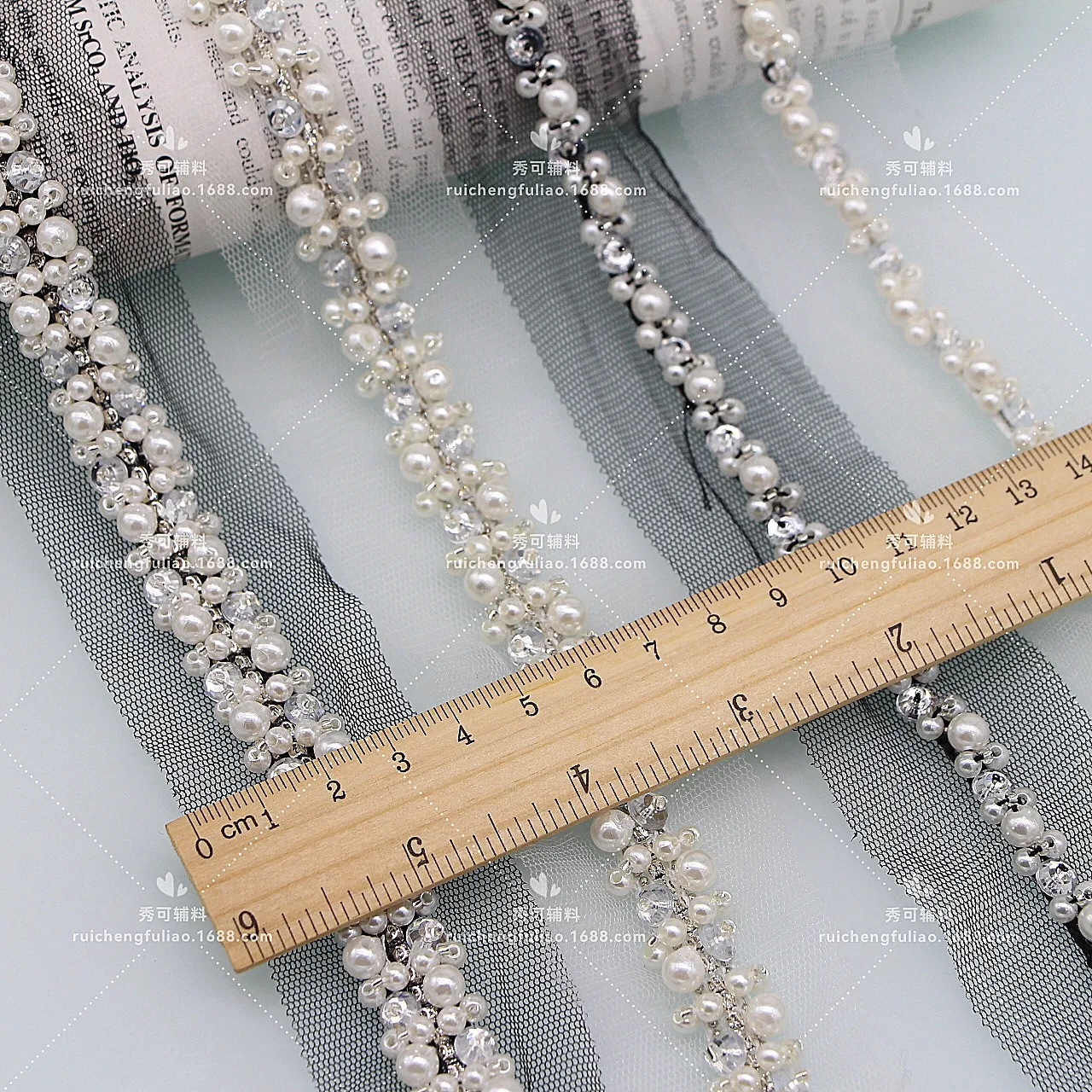 1y White Pearl Beads Embroidery Rhinestone Mesh Lace Collar Fabric Sewing Applique Diy Guipure Ribbon Trim Craft Neckline Decor