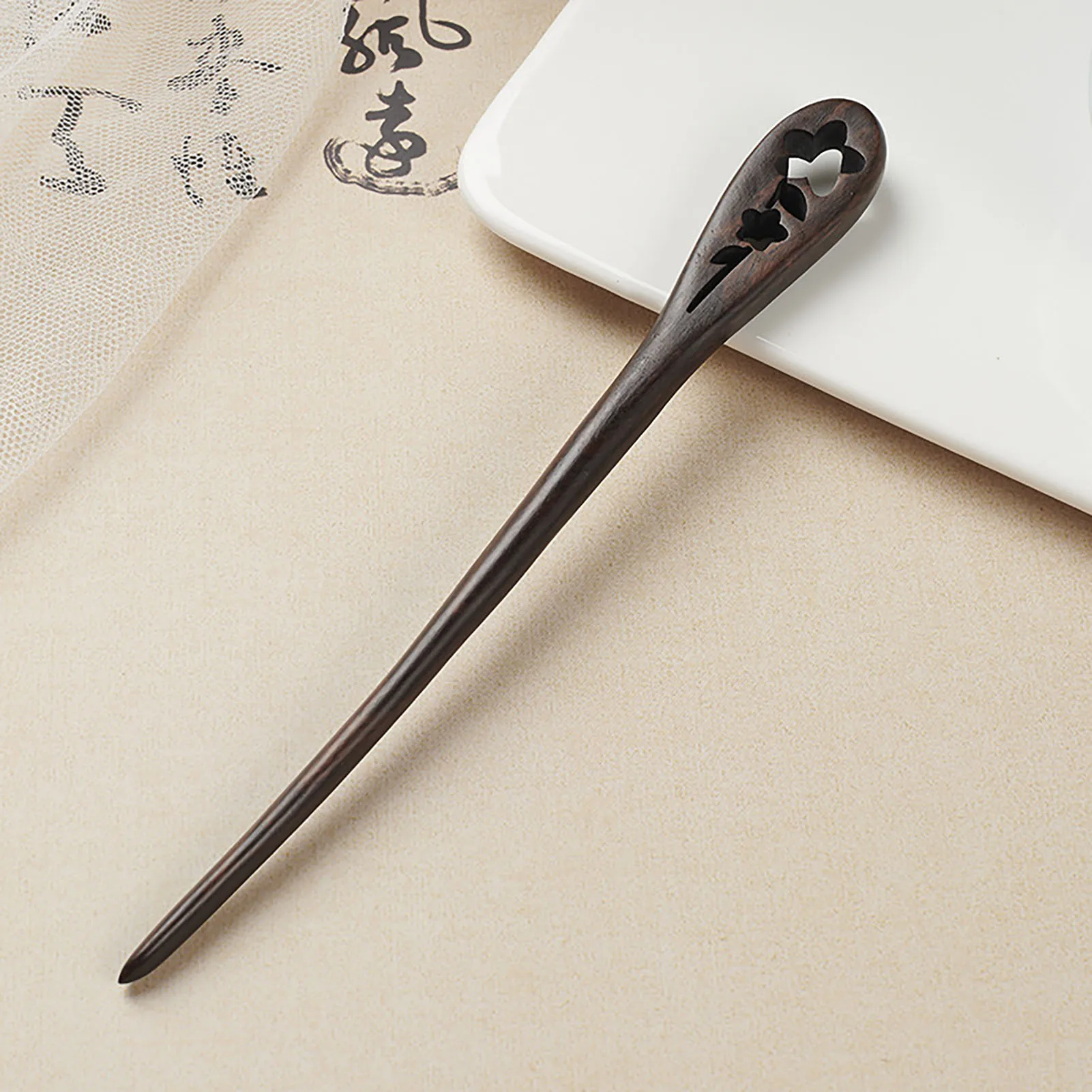 Chinese Style Ebony Hairpin For Women Ancient Style Wood Hair Stick Minimalist Traditional Antique Hair Accessories 18cm Long