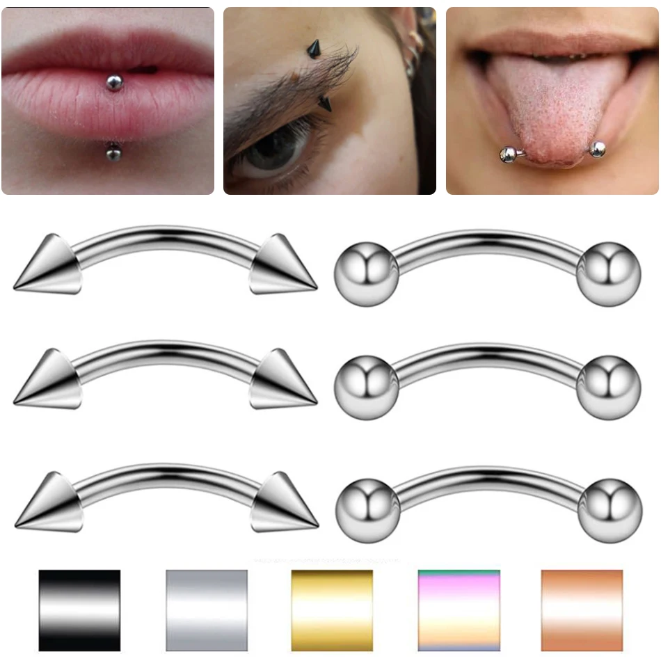 Implant Titanium Curved Barbells Eyebrow Rings Piercing Curved Bar Banana Rook Ear Cartilage Helix Tragus Body Piercing Jewelry