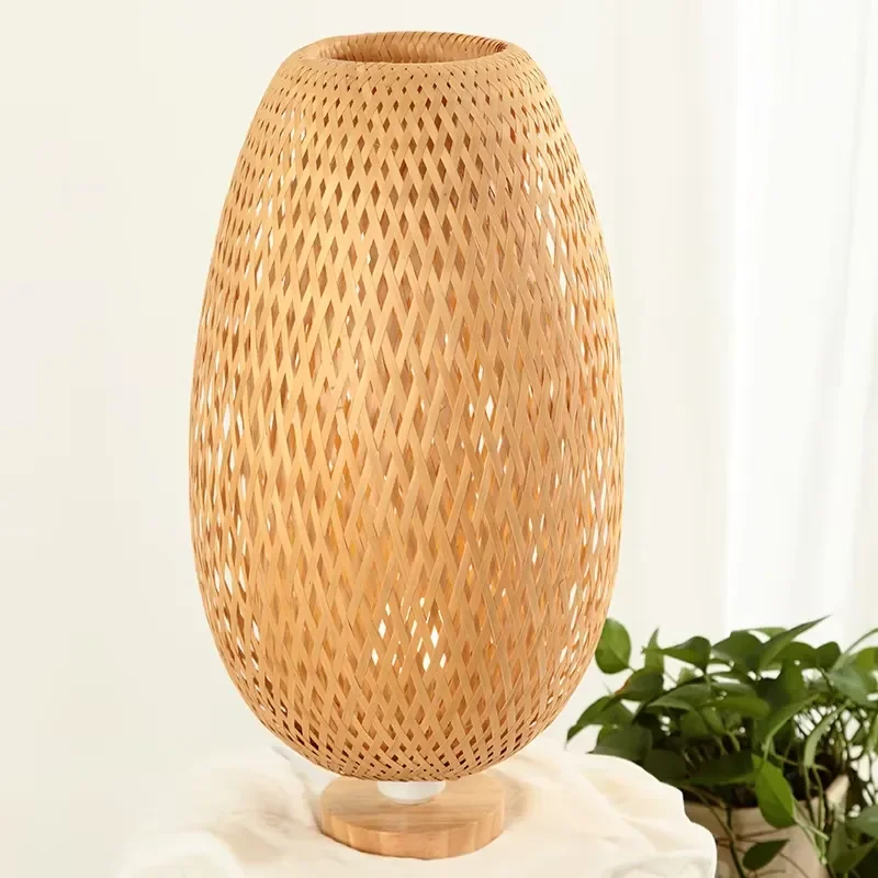 for Hand Woven Bamboo Rattan Lamp Warm Decorative Accent Light  Bedroom Study Living Room Chinese Coastal Style Comtable