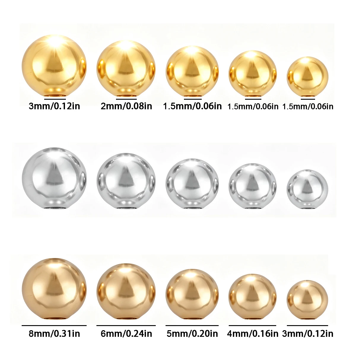 3-8mm 10-100pcs Stainless Steel Spherical Beads Gold/Silver Handmade DIY Jewelry Bracelet Making Party Decoration Rust-Resistant
