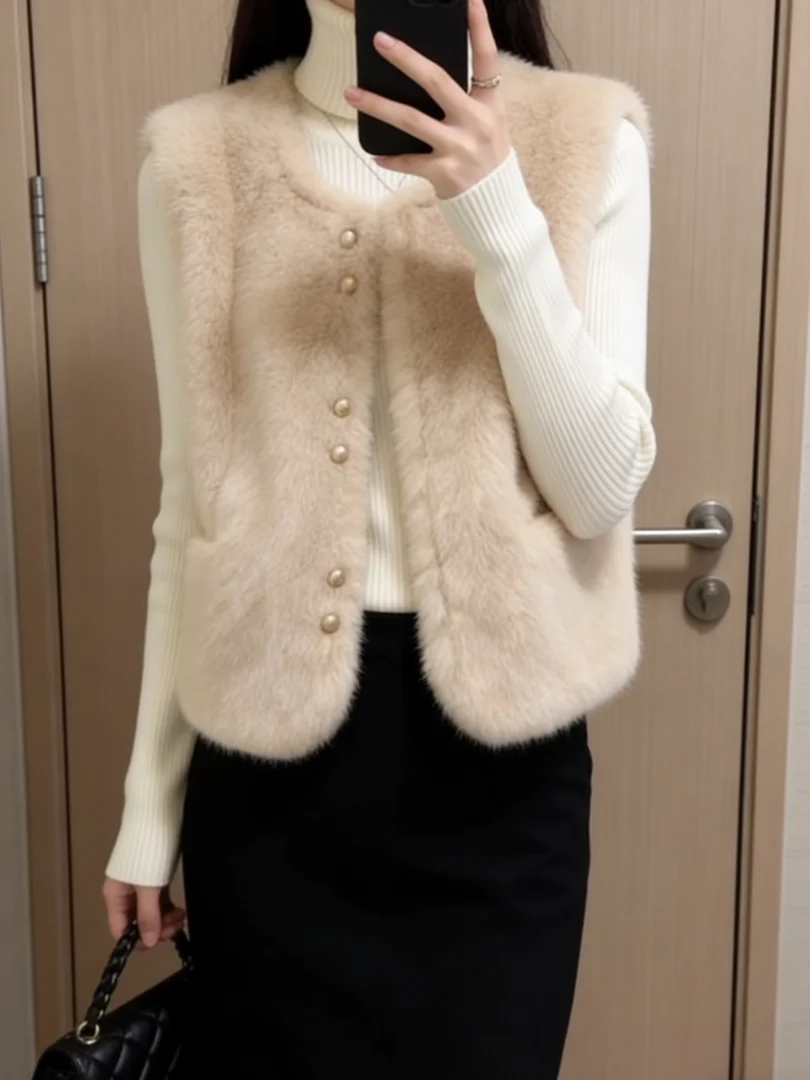 

Sli ort Korean Sle Vest Winter Faionable Inner Wear Beautiful Luxury Top Women's round Ne Single Button Design
