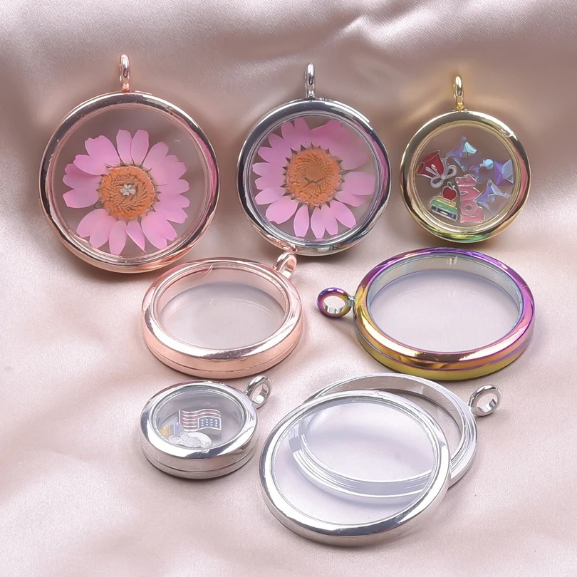 1Pc 25-40mm Mix Color Glass Twist Floating Picture Memory Locket Pendant Diy Coin Holder Medallion Women Collier Jewelry Bulk