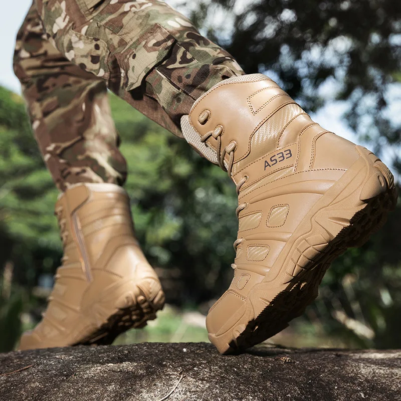 Men's High Top Hiking Boots Military Tactical Boots Men's Outdoor Work Safety Shoes Tactical Training Boot Desert Combat Booties
