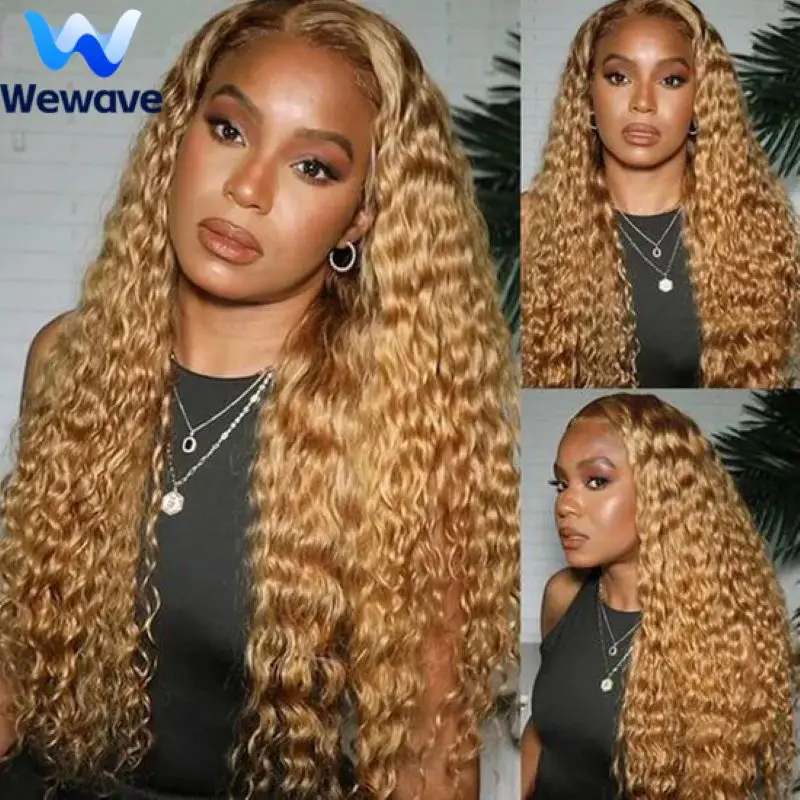 Wewave 27 Медовый блондин Парик из натуральных волос Вьющиеся волны Человеческие волосы Вьющийся парик Человеческих волос Парики с глубокими волнами Волна воды Бразильские парики Оригинал
