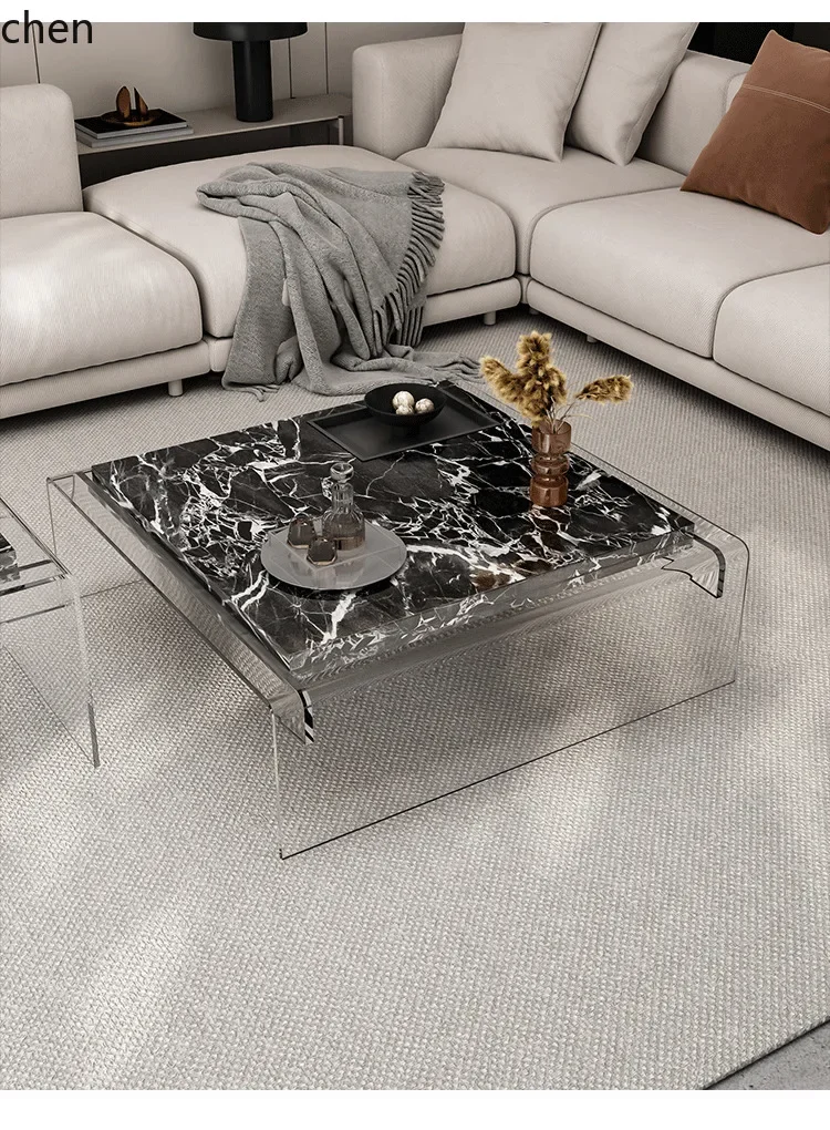 H5.26 nueva mesa de centro colgante de acrílico de alta gama, minimalista y cuadrada, para sala de estar
