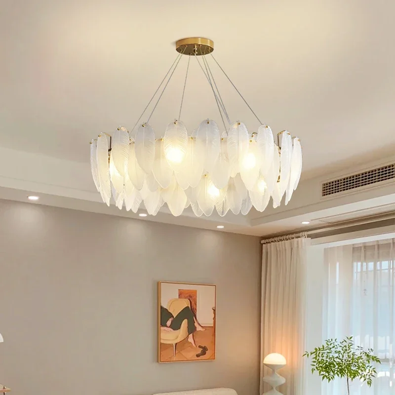 Light luxury living room chandelier creative feather glass master bedroom dining room crystal