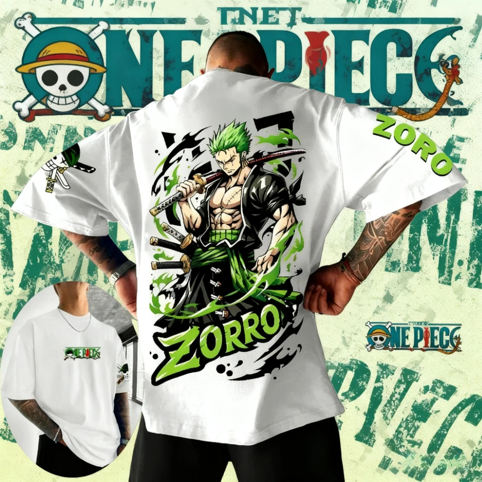 2025年夏 ワンピース アニメブランド 綿100% ロロノア・ゾロ プリントTシャツ ユニセックス カジュアル 半袖 ルーズ ファッション Y2K