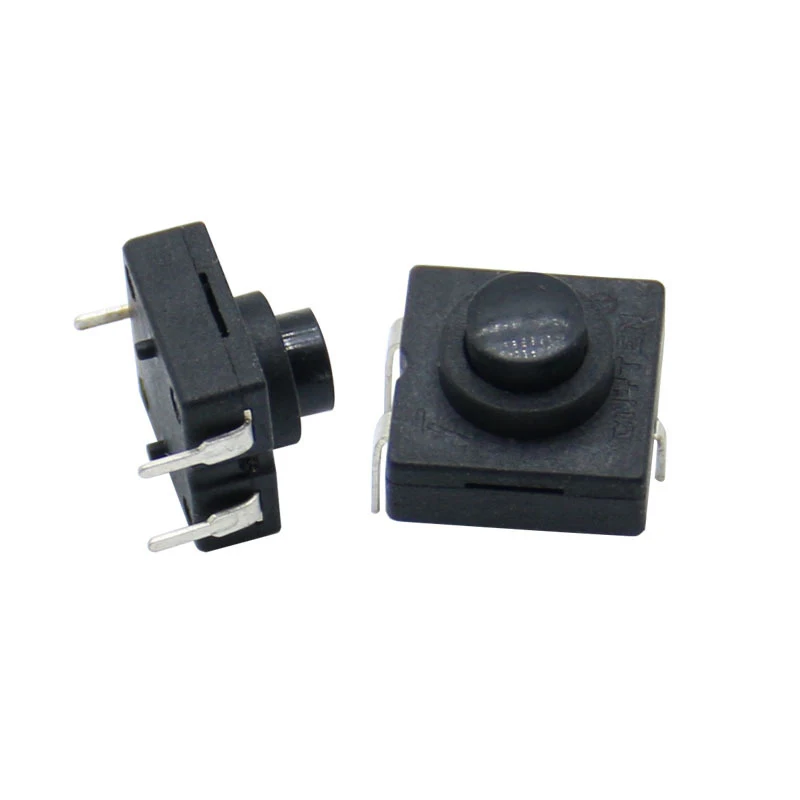 10Pcs 12x12mm Flashlight Button Switch 3 Legged Vertical Straight Insertion Two ON And One OFF Black Button Switch