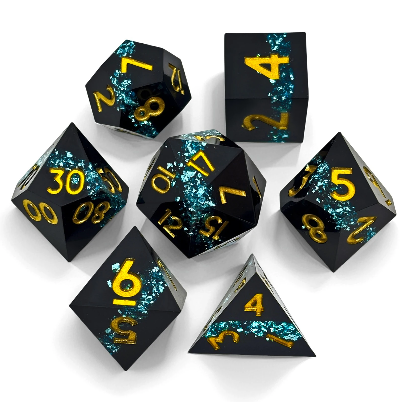 مجموعة نرد من الراتينج الأسود مكونة من سبعة طبقات مع نرد ألعاب لوح الخيال متعدد الأوجه مناسبة لألعاب فريق الجري DND TRPG #6