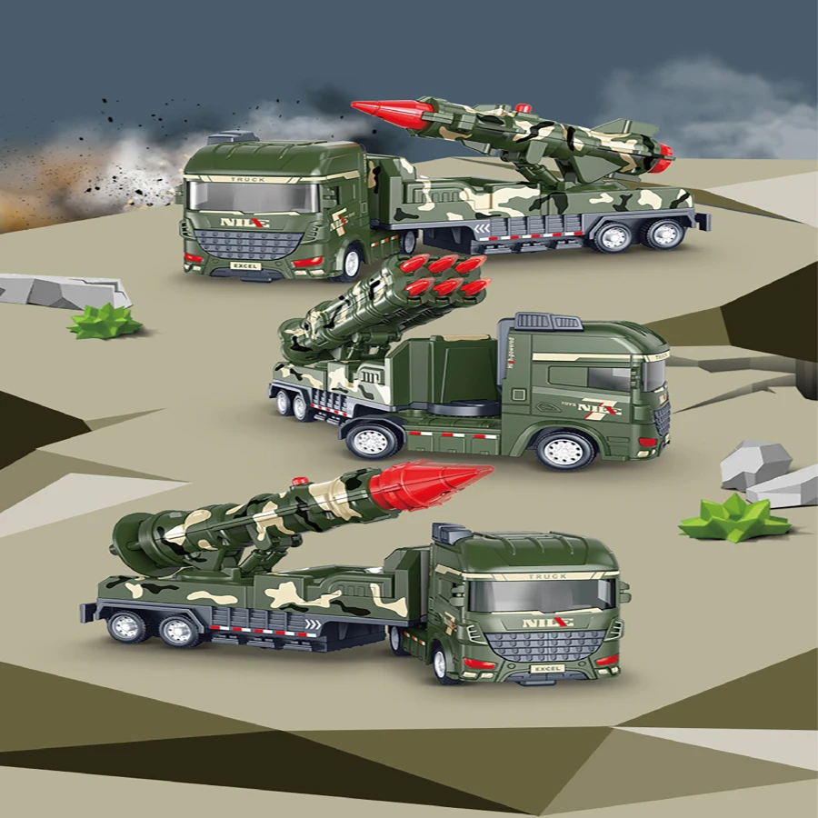 1 個-模擬慣性軍用牽引トラックロケットミサイル車両核爆弾大砲モデル子供のおもちゃの車の誕生日ギフト