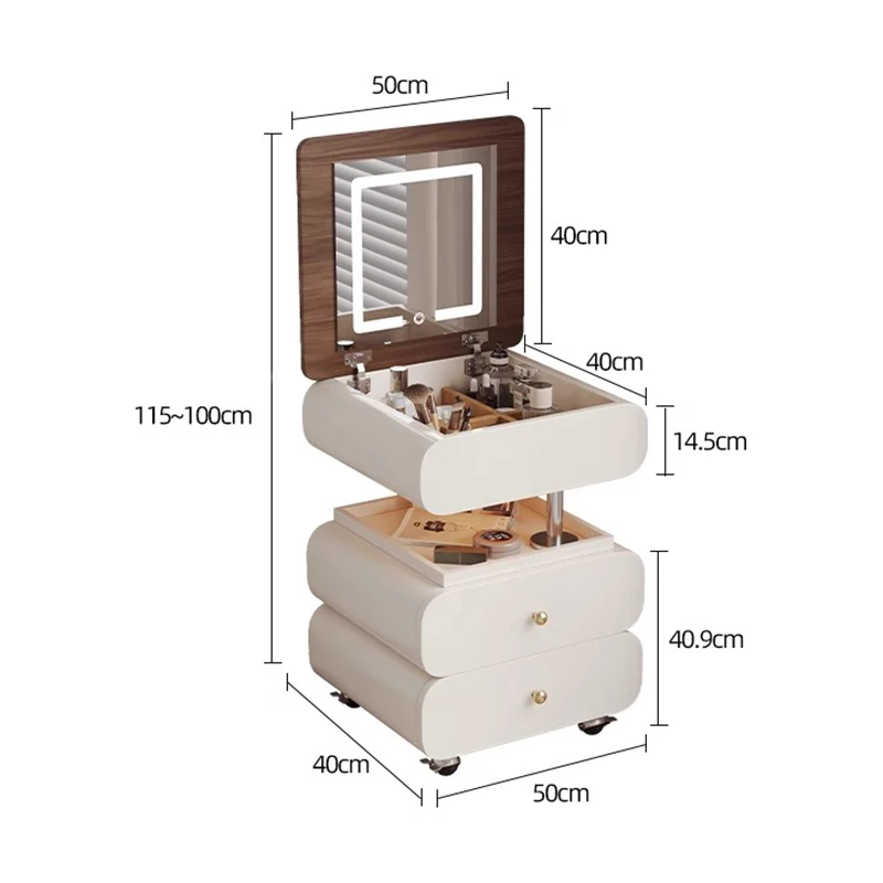 Premium Modern Nightstand With Wheels Aesthetic Multifunctional Removable Vanity Table With Mirror Storage Mesita Home Furniture