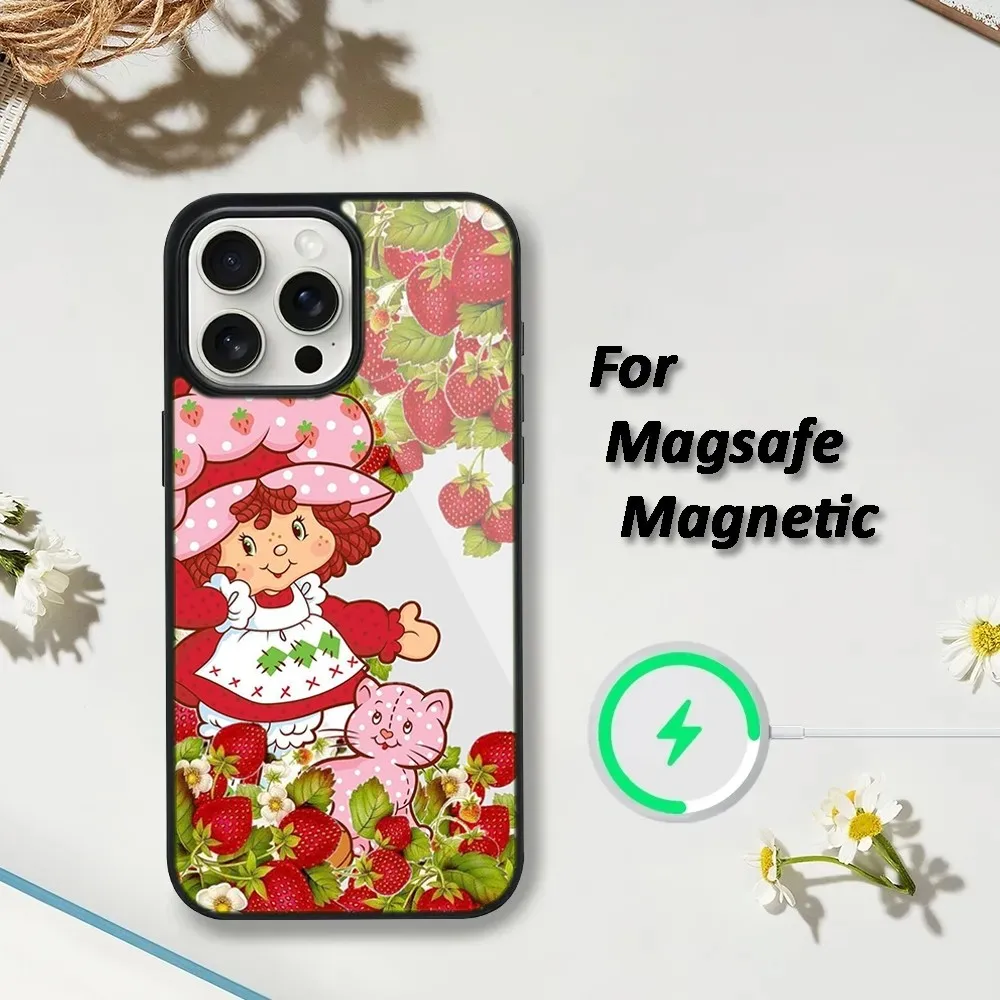 S-Strawberry pink Shortcake Phone Case For iPhone 16,15,14,13,12,11,Plus,Pro,Max,Mini Magsafe Magnetic Wireless Charging