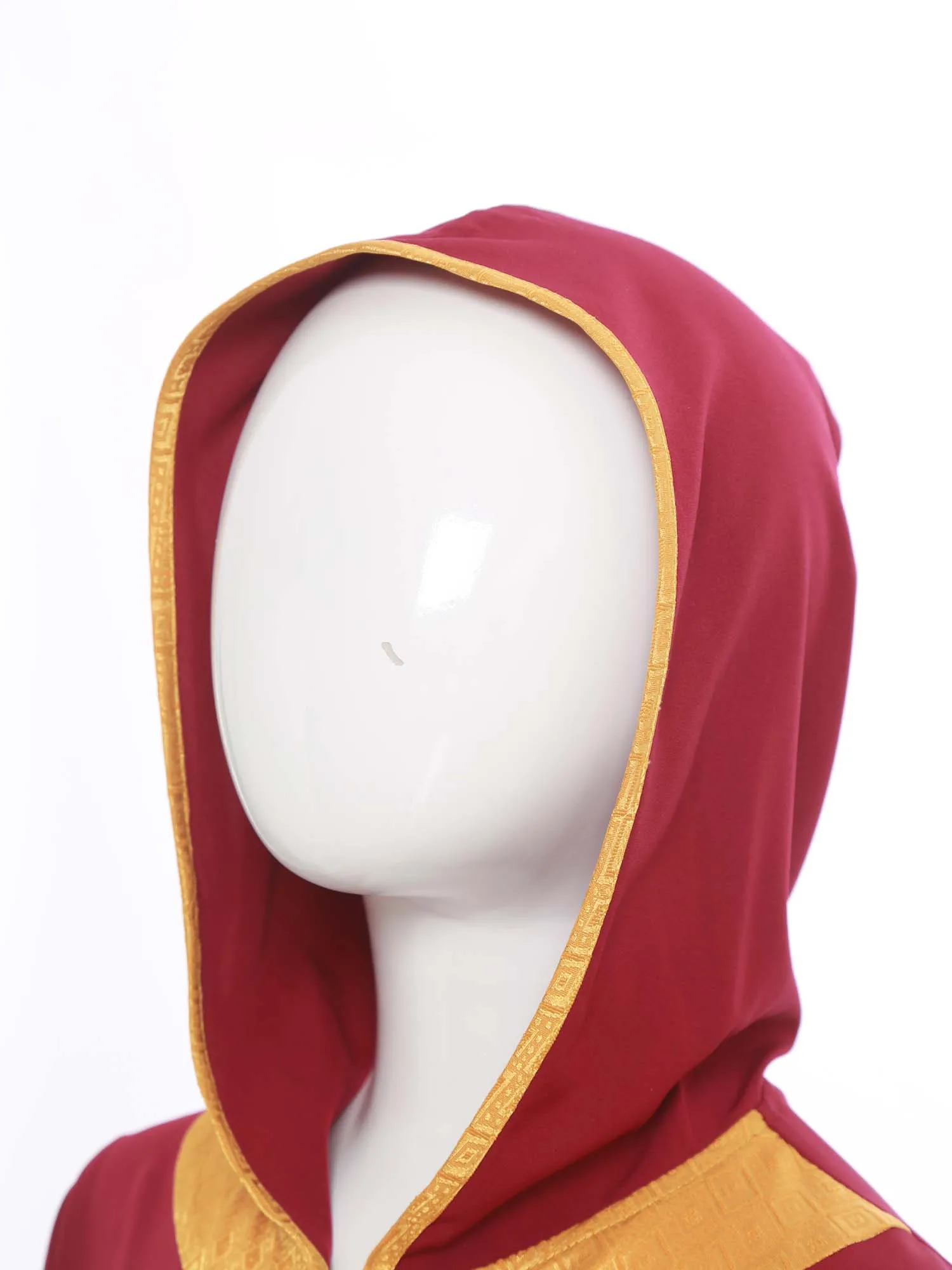 Kids Girls Muslim Robe Hooded Long Sleeves Zipped Slit Gold Embroidery Arab Gown Islamic Festival Religious Halloween Cosplay