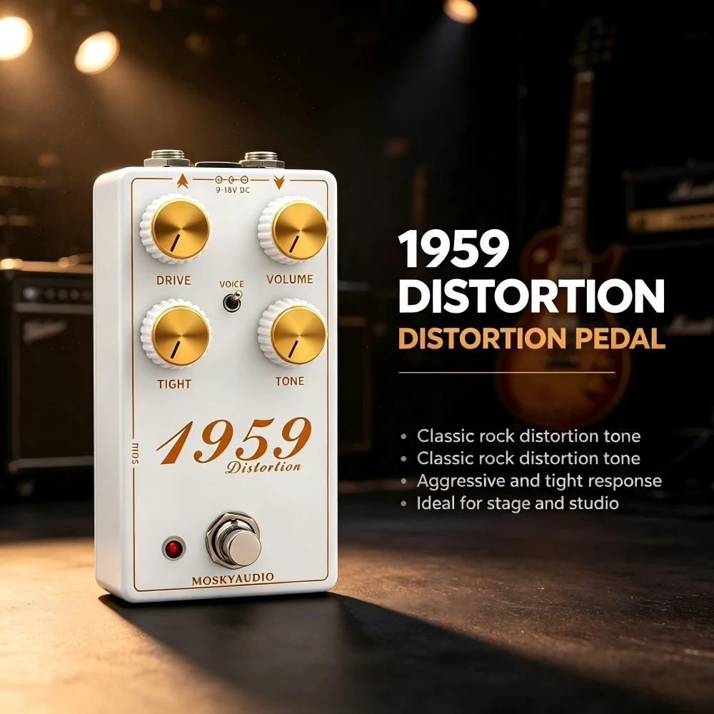 MOSKYAUDIO 1959 Tube Amp Simulator Pedal British-Style Distortion Booster 3 Modes Plexi JCM800 Bluesbreaker for Electric Guitar