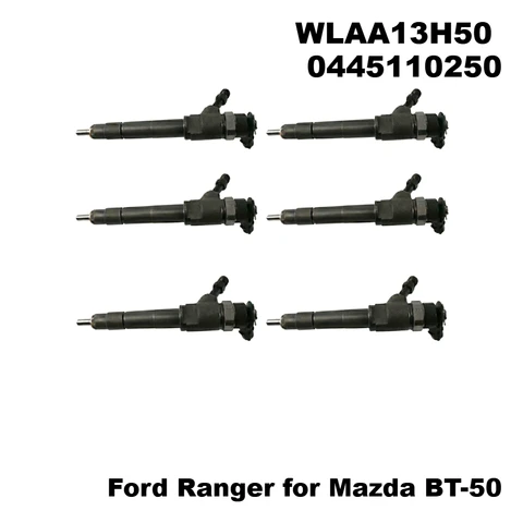 6 шт. автомобильных топливных форсунок WLAA13H50 0445110250, совместимые с Ford Ranger и Mazda BT-50, для дизельных двигателей 2006-2011 гг., замена
