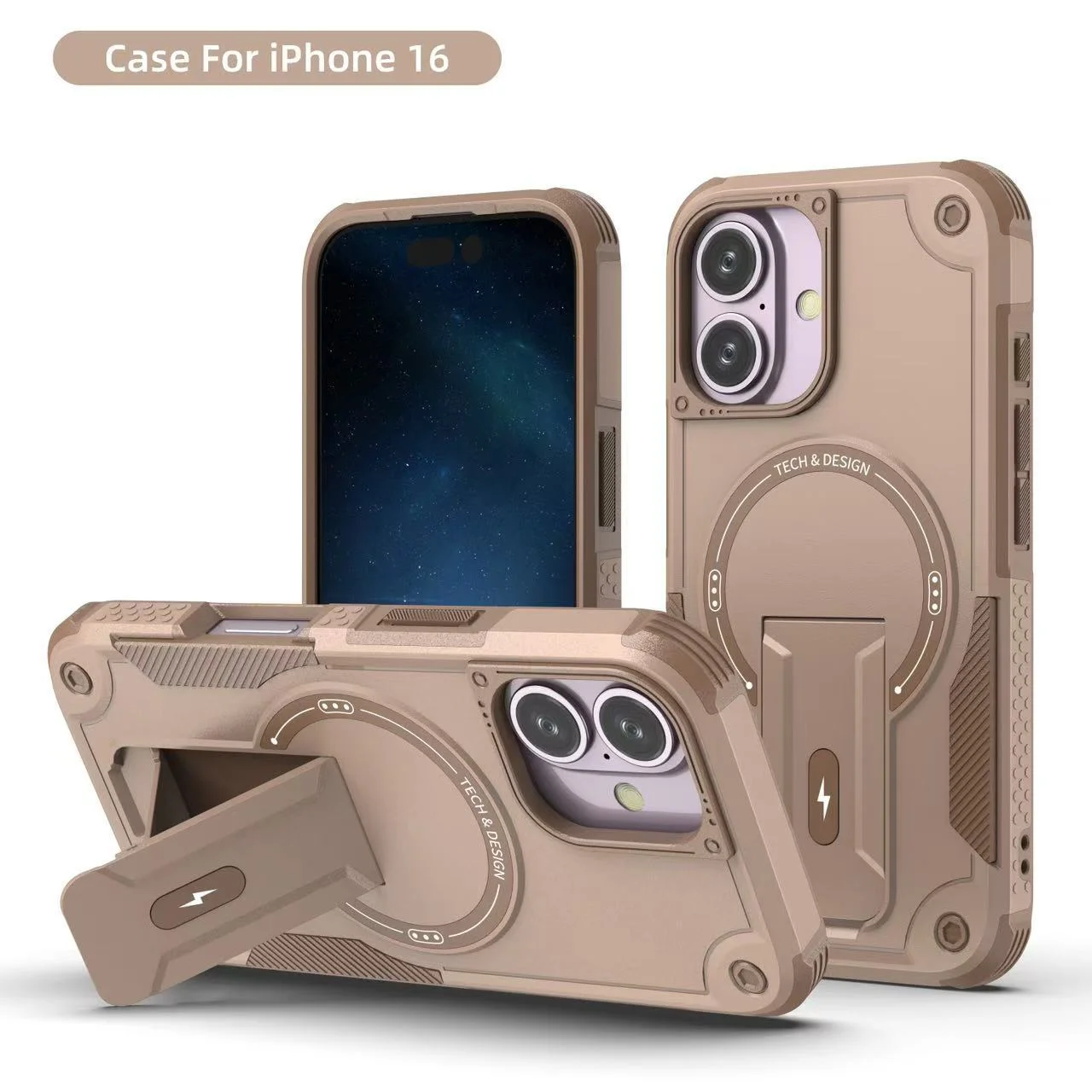 Militärisch Stoßfeste Handyhülle für iPhone 11 12 13 14 15 16 17 Pro Max mit Magnetischer Drahtloser Aufladung und Unsichtbarem Ständer – Detail 3