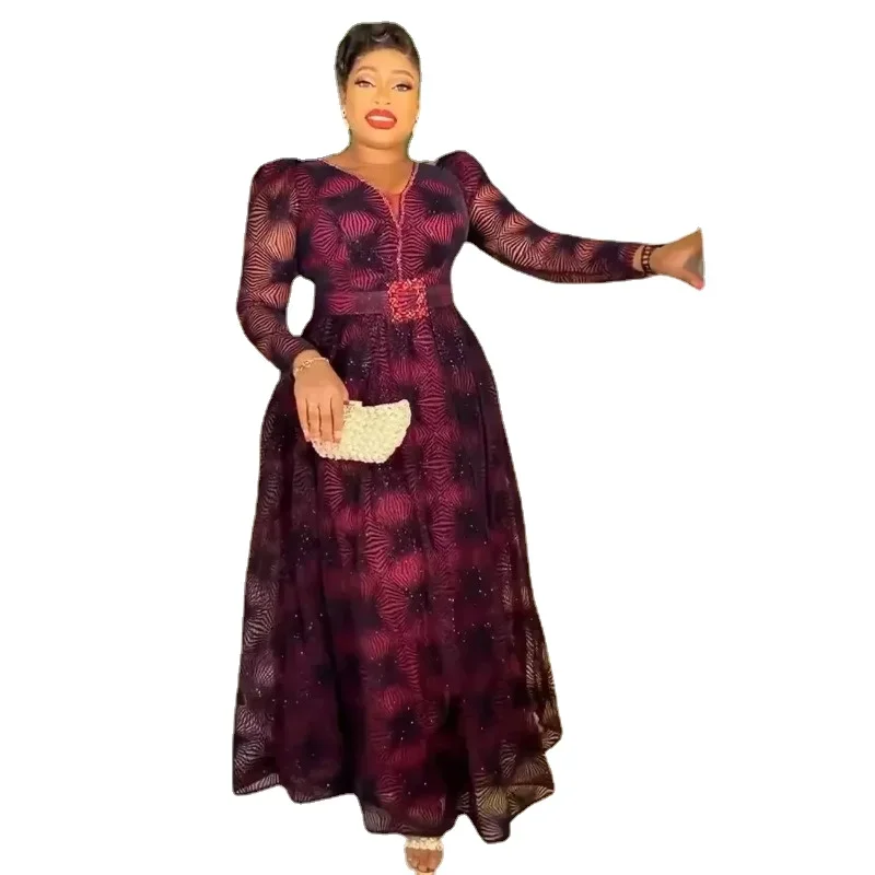 

L-3XL 2024 Elegant African Dresses for Women Plus Size Evening Party Long Dress Africa Clothing Muslim Print Maxi Dress Outfits