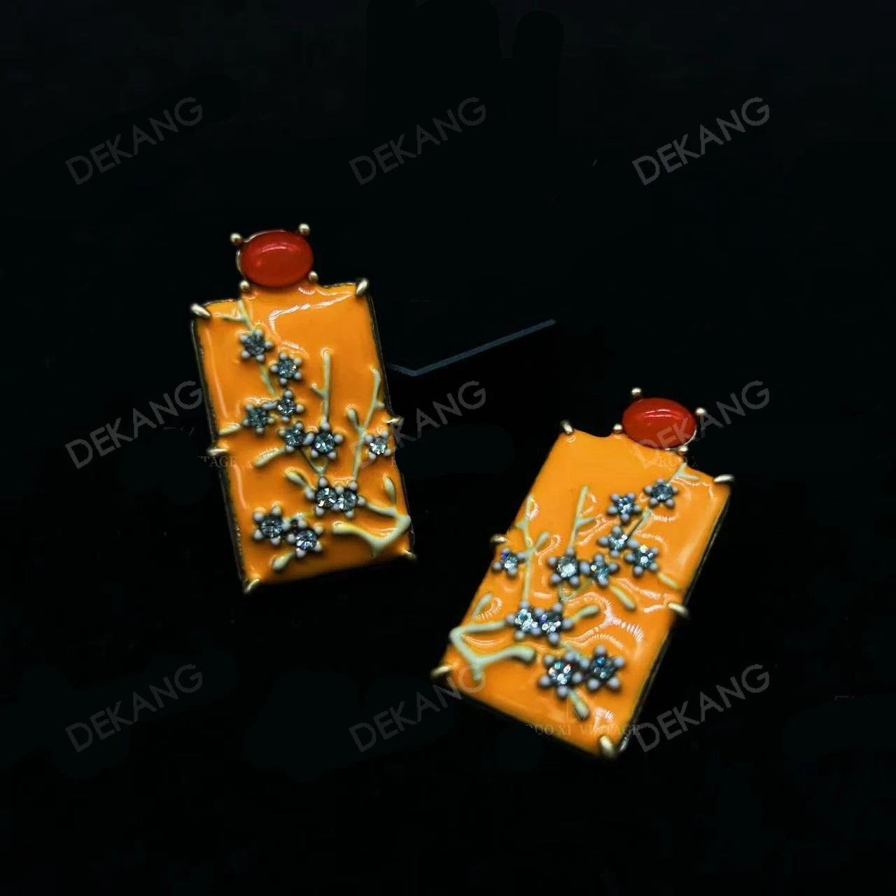 Enamel Three-Dimensional Carved Flower, Plum Blossom Fragrance Comes From The Cold. Earring