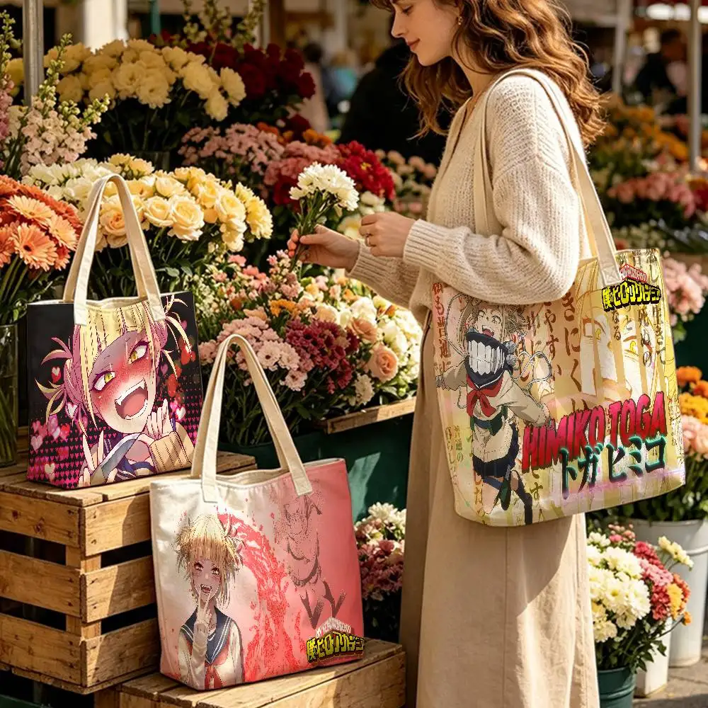 Himiko Toga My Hero Academia Classic Storage Bags Reusable Canvas Tote Suitable for School Class Commuting Shopping as Gifts