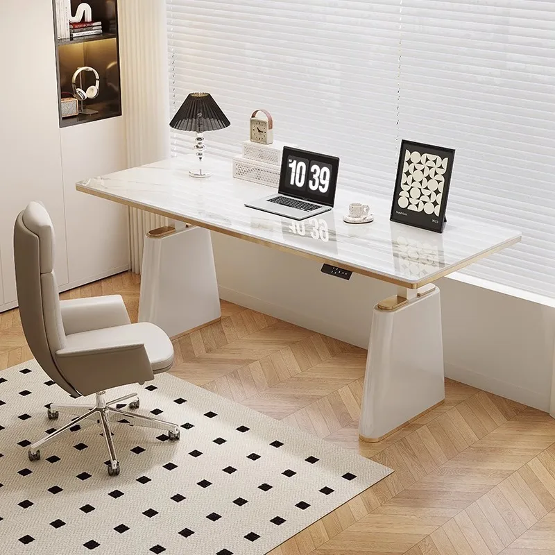 Bureau de travail électrique de luxe moderne, style bois MDF, hauteur réglable, pour l'apprentissage à domicile et l'utilisation commerciale