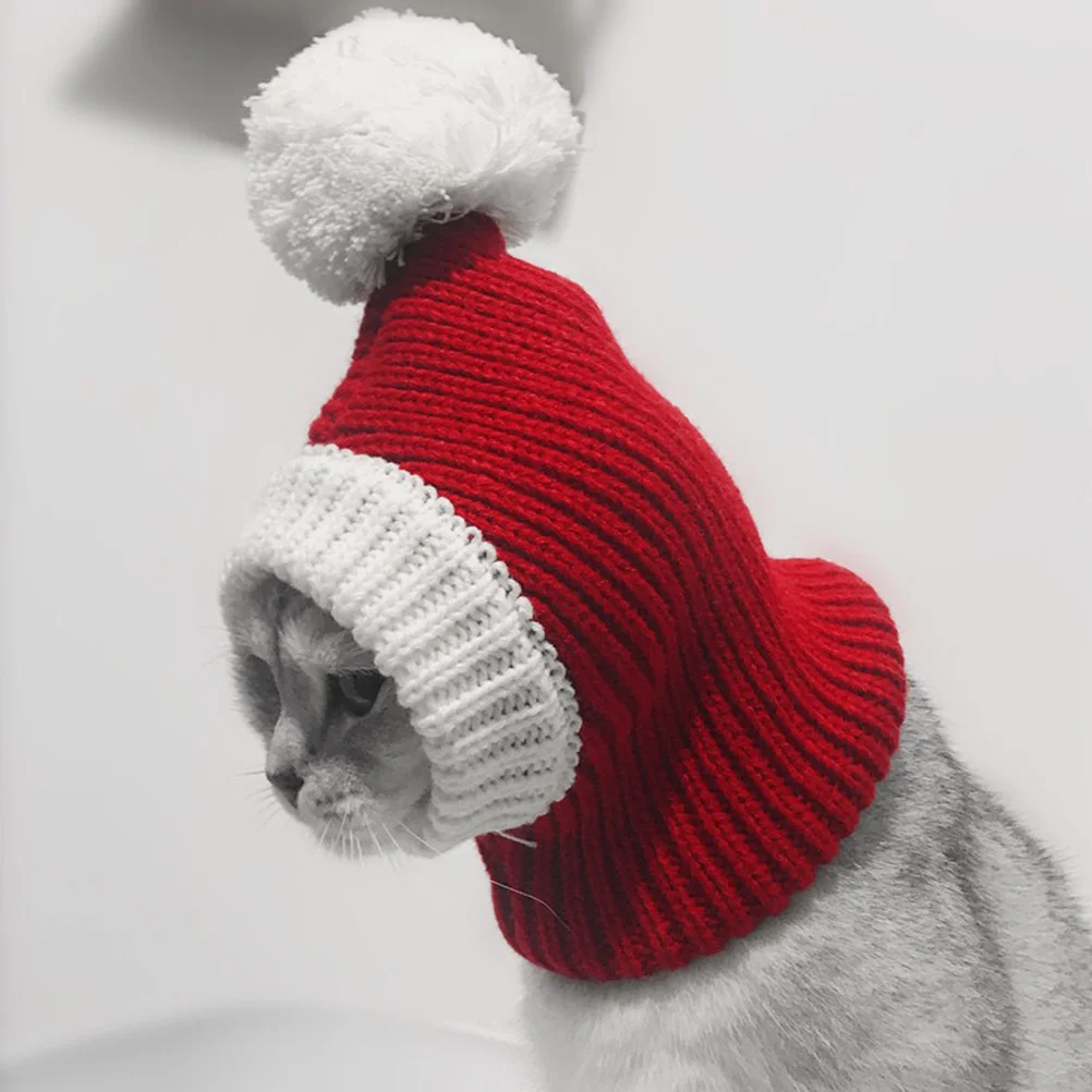 

Pet Warm Christmas Hat Red Size Xl Woolen Puppy Hat Adorable Headdress Soft Comfortable for Parties Photo Taking