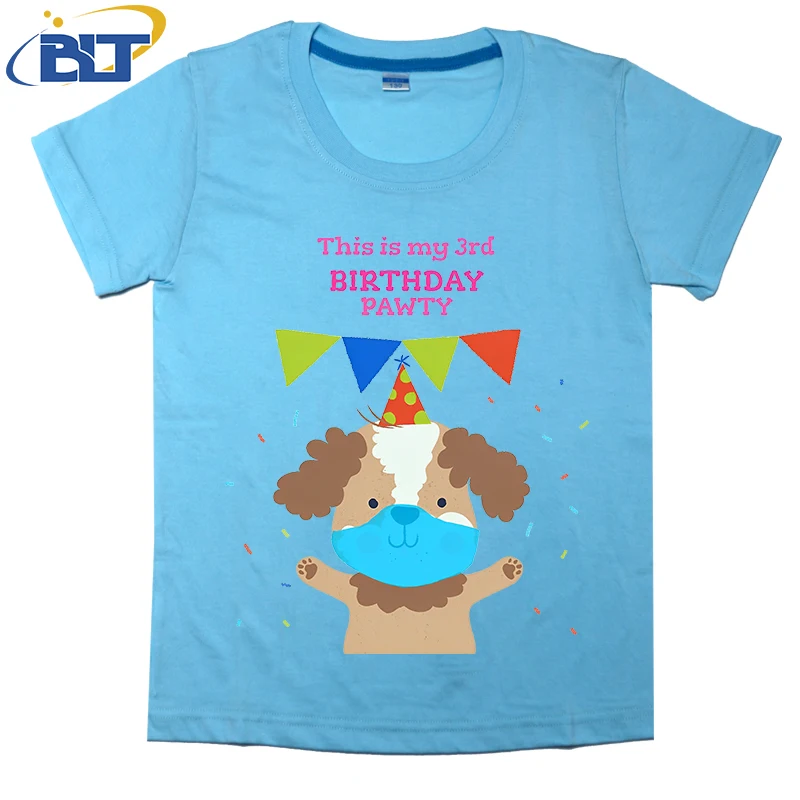 This is my 3rd Birthday Pawty print Kidst shirt in summer cotton short -sleeved casual top boys and girls