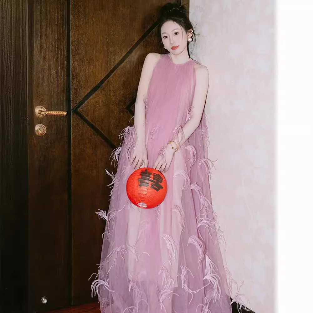 

Ele Chinese Sle Wedding Dr Svel Long Evening Gown for Bridal Tea Ceremony Engagement High End Luxury Dr