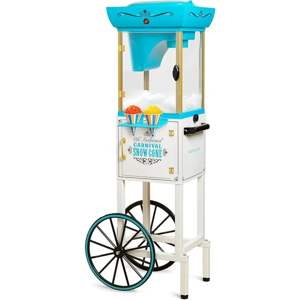 Snow Cone Shaved Ice Machine - Retro Cart Slushie Machine Makes 48 Icy Treats - Includes Metal Scoop