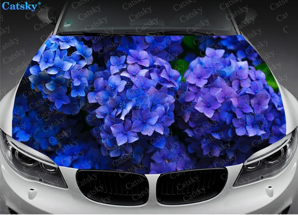 Hydrangea Flower Print Car Hood Vinyl Stickers Wrap Film Engine Cover Decals Universal Auto Accessories Hood Protective Films