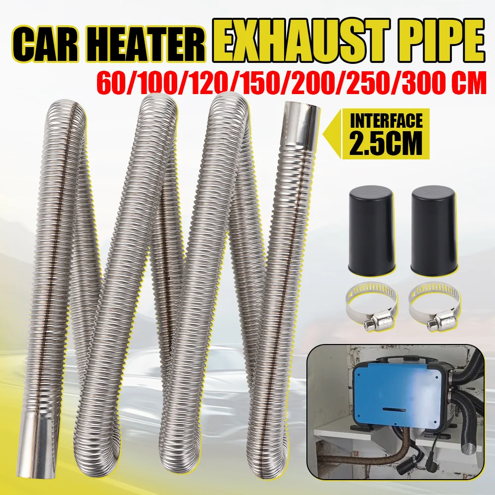 

60cm-300cm Air Diesel Parking Heater Exhaust Pipe Stainless Steel Tube Gas Vent Hose Car Truck VAN With 25mm Bore Car Muffler