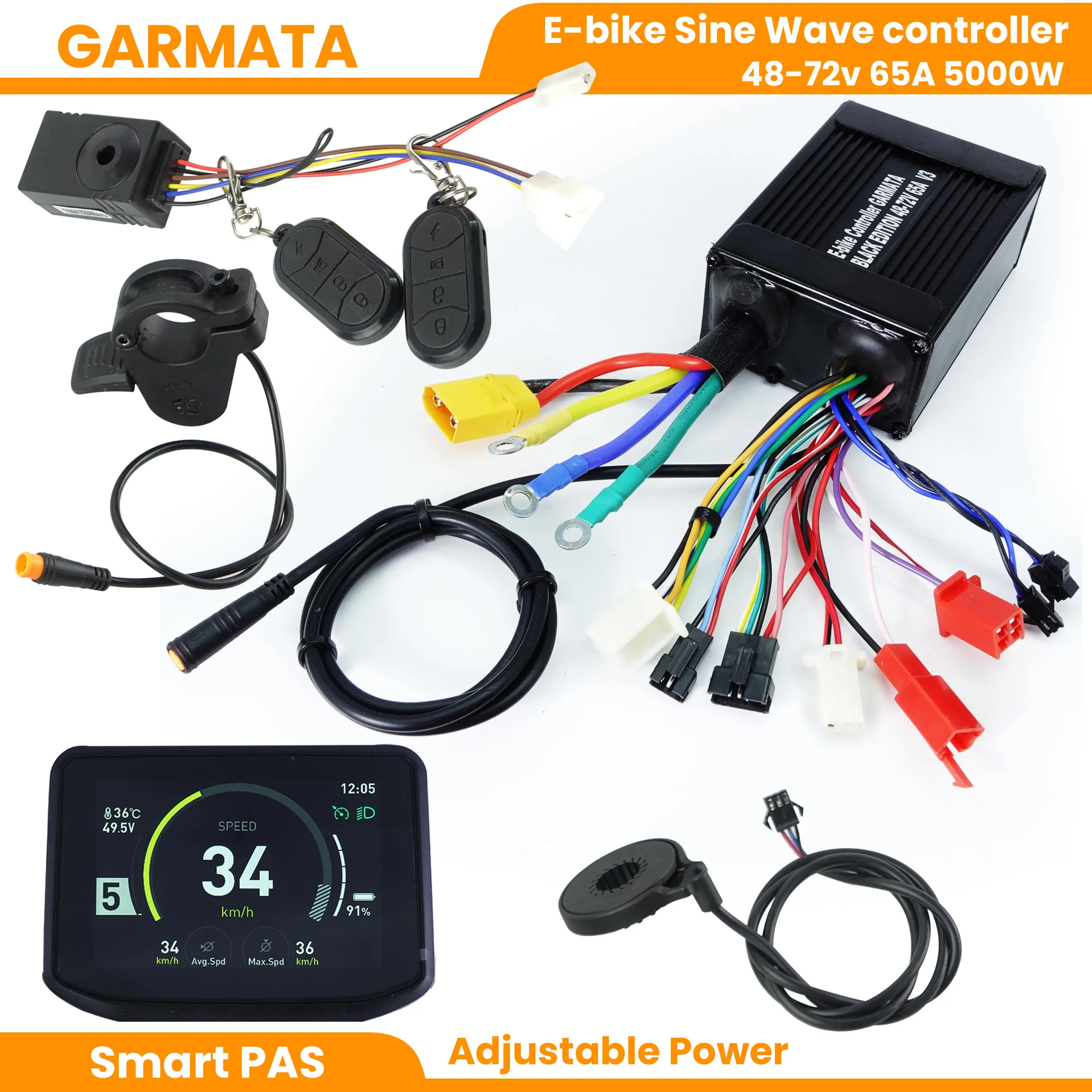

48-72V65A5000W GARMATA BLACK EDITION V2 КОНТРОЛЛЕР СИНУЛЬНОЙ волны С ЦВЕТНЫМ ЖК-дисплеем