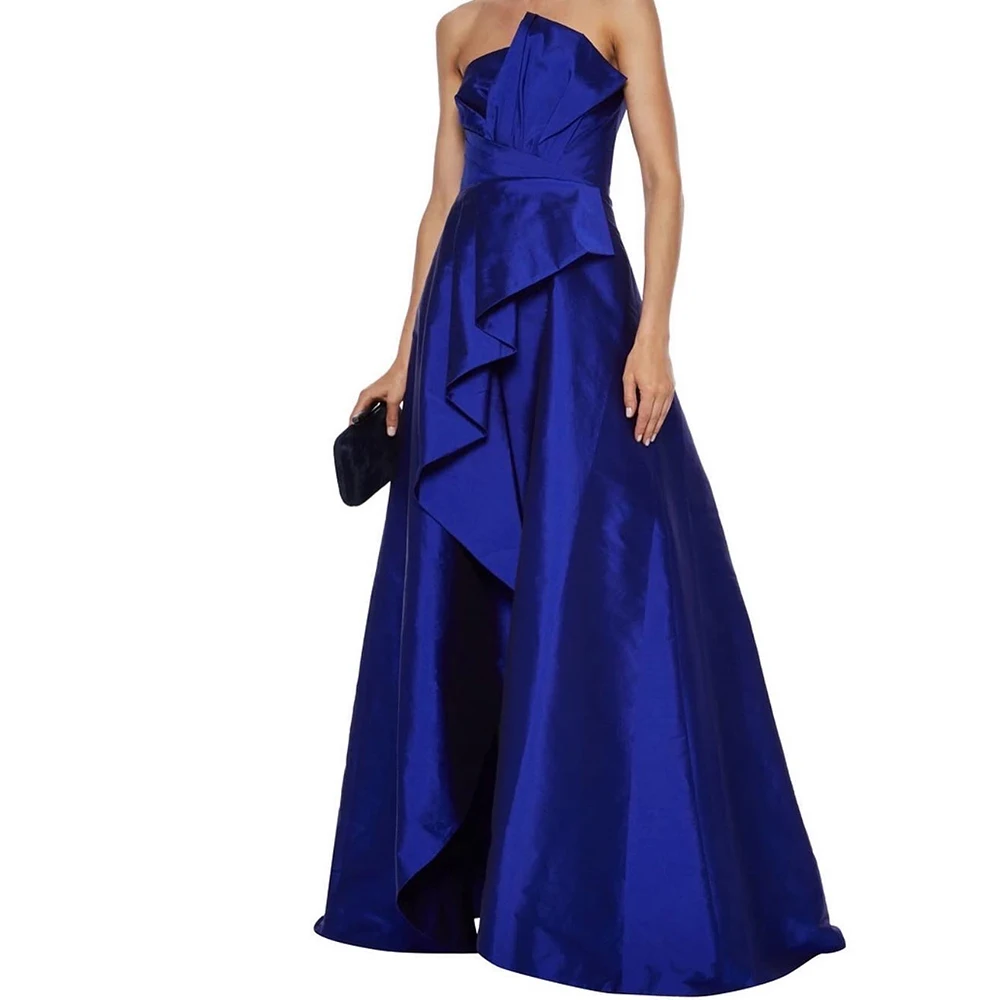 

Dubai Evening Caftan Dress Satin Straight Strapless Sleeveless Pleats Floor Length Sweep Train Solid Color Quinceanera Gowns