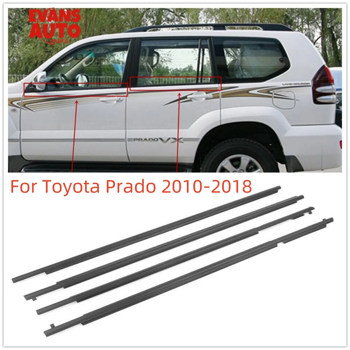 4Pcs Car Window Weatherstrip For Toyota Prado 2010-2018 75711-60071 75712-60071 75721-60071 75722-60071