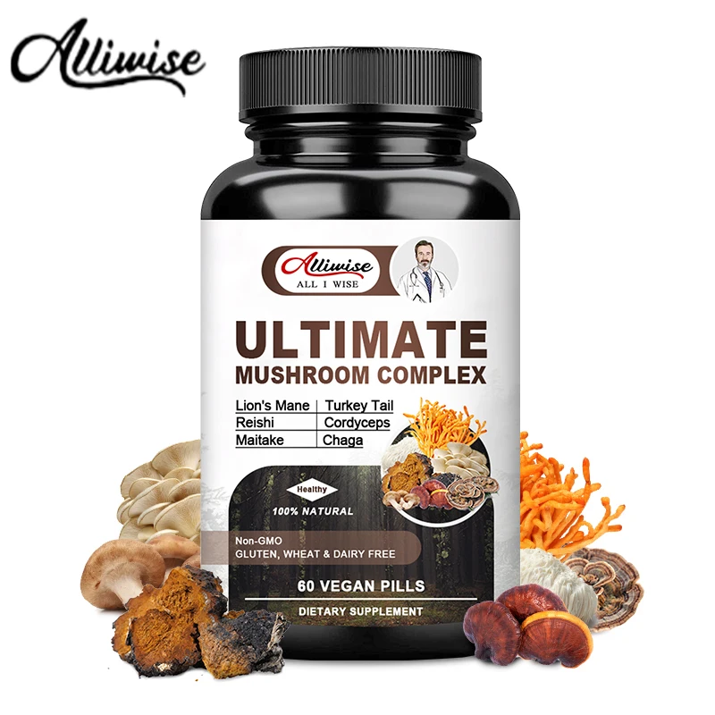 

Alliwise Mushroom Natural Complex capsule for Nootropic Brain Memory & Focus Immune Booster Natural Energy & Stress Relief