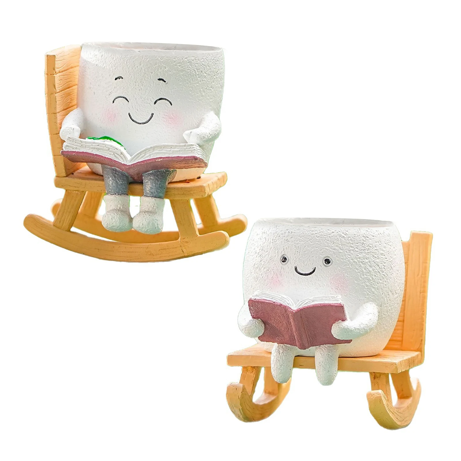 

Funny Rocking Chair Flower Pot Smile Face Planter Tabletop Succulents Planter Resin Cartoon Head Flowerpot For Planter Gift