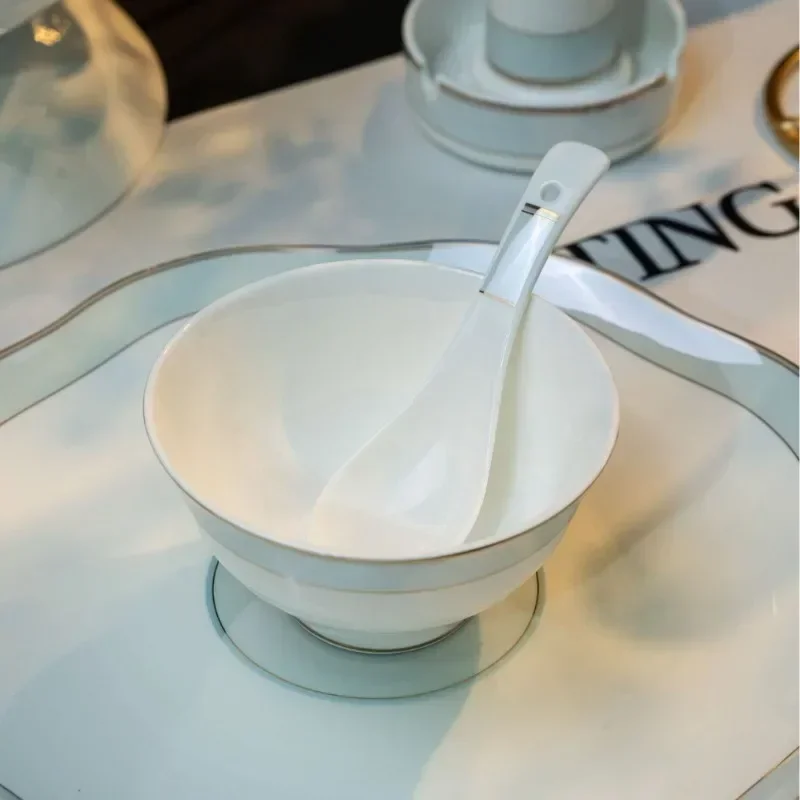 q-4  ceramic bone china dishes and plates set, 52 household high-foot lig luxury housewarming gifts